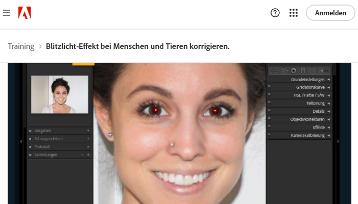 Adobe Express Schnell rote Augen entfernen