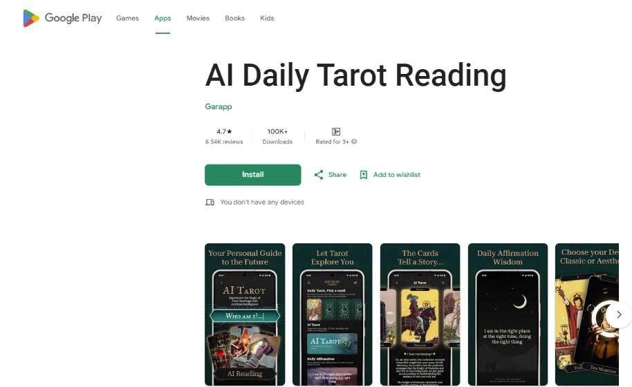 AI Daily Tarot Reading Android App auf Google Play