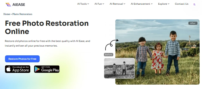 AI Ease Kostenlose Software die alte Fotos restaurieren kann