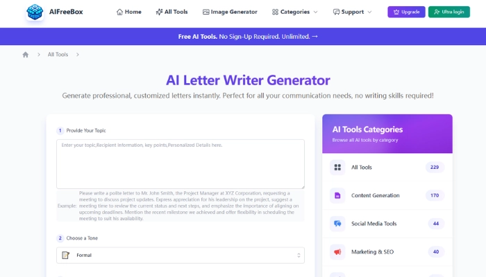 AI Free Box KI Briefschreiber Generator