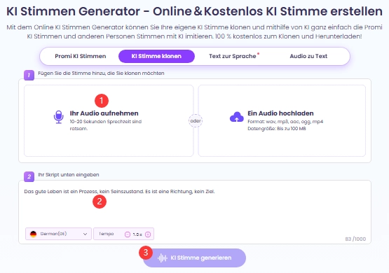 Beste Alternative zum iOS 17-iPhone: eigene Stimme in Deutsch online klonen