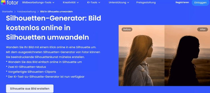 Bild in Schwarz-Weiß-Silhouette umwandeln mit Fotor AI, online kostenlos