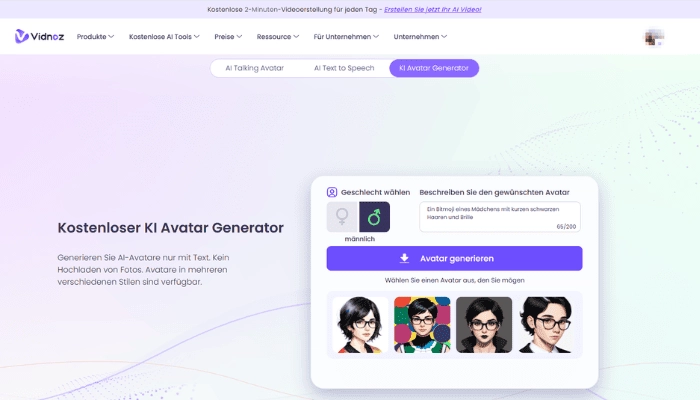 Bitmoji erstellen mit Vidnoz AI Avatar Generator