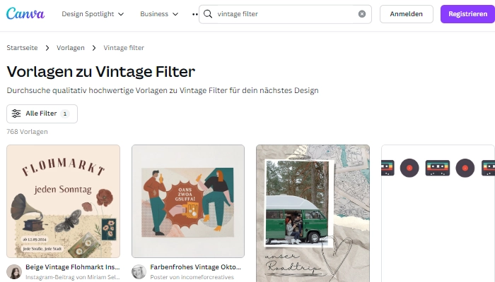 canva vintage filter online