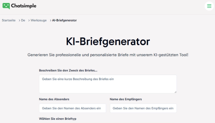 Chatsimple KI-Briefgenerator