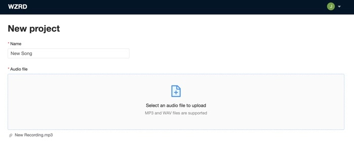create-a-new-project-on-wzrd-ai-music-visualizer