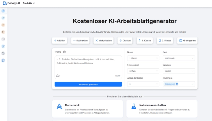 Decopy KI-Arbeitsblattgenerator