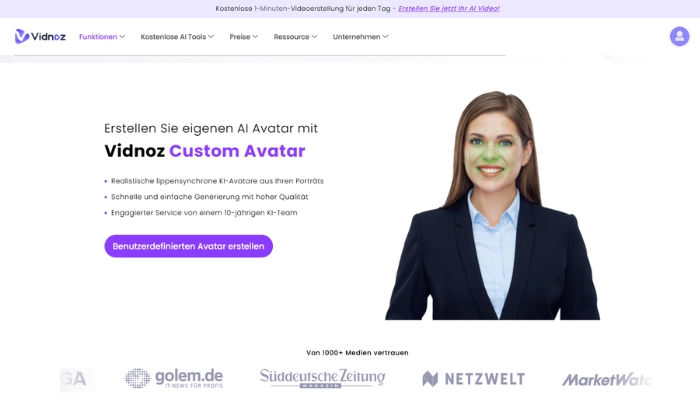 Doppelgänger erstellen Vidnoz AI Custom Avatar