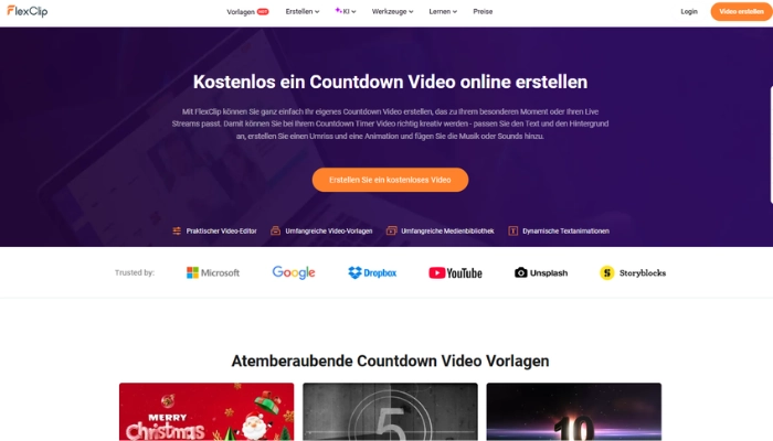 FlexClip - Erstellen von Countdown-Videos mit Vorlagen