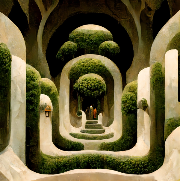 Futuristisches Escher aehnliches Labyrinth