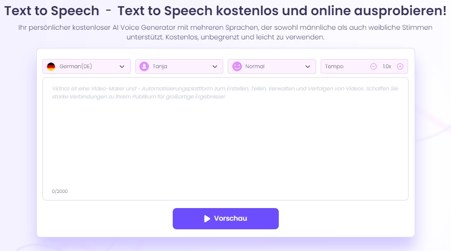 hoerbuch erstellen-vidnoz text to speech