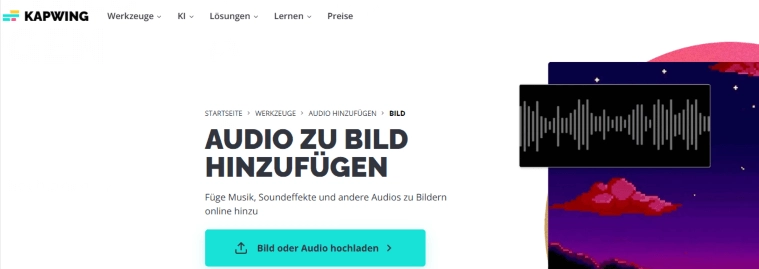 Kapwing: Musik und Soundeffekte online zu Bildern hinzufügen mit KI