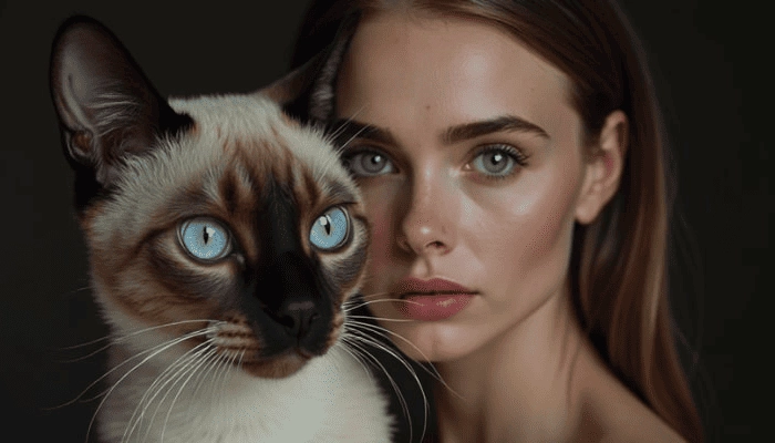 Katze an elegante Frau