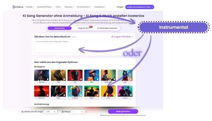 KI Song Generator Vidnoz