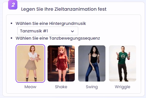 KI-Tanzvideo erstellen mit Vidnoz AI Dance Generator Schritt 2