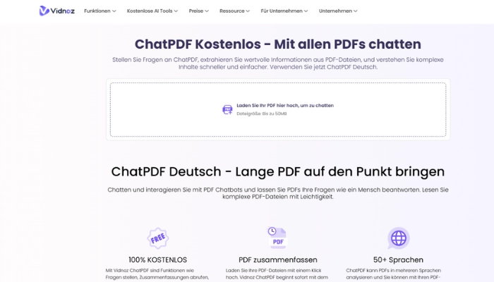 KI zum Lernen ChatPDF Vidnoz