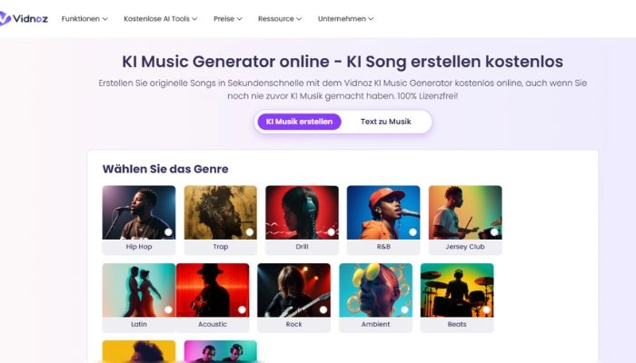 Kostenloses KI Musikprogramm Vidnoz