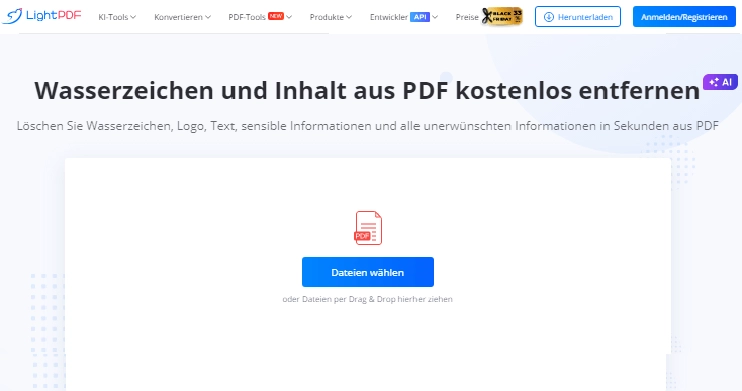 LightPDF – PDF-Wasserzeichen mit KI entfernen, online kostenlos​