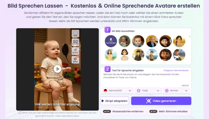 lip sync mit vidnoz talking avatar
