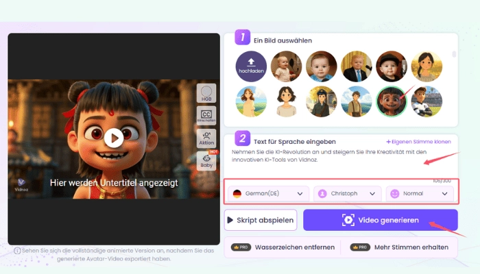 lip sync mit vidnoz talking avatar schritt