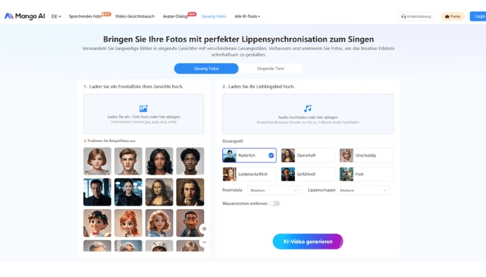 Mango AI Bilder singen lassen kostenlos