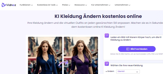 Methode 3 Verwenden Sie Vidnoz AI um Kleidungsfarben und stile virtuell zu wechseln