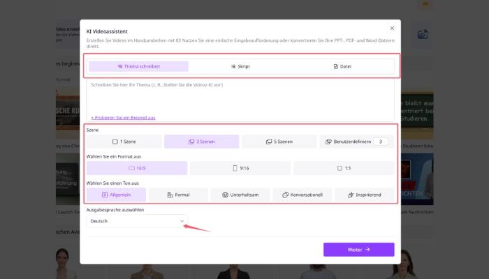 microlearning video erstellen mit ai assistent von vidnoz schritt 2