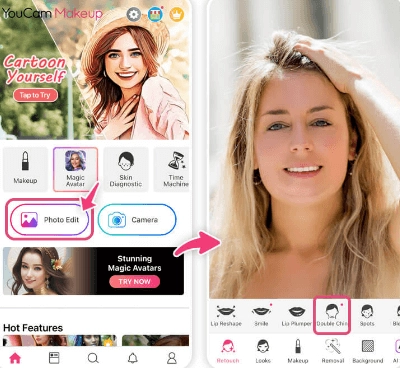 Mit der YouCam Makeup-App können Sie Ihr Doppelkinn ohne OP kostenlos retuschieren