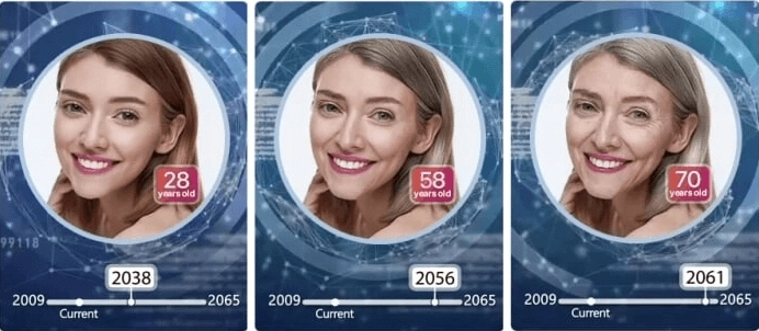 Mit der Zeitmaschine in YouCam Makeup können Sie Ihr Gesicht altern lassen