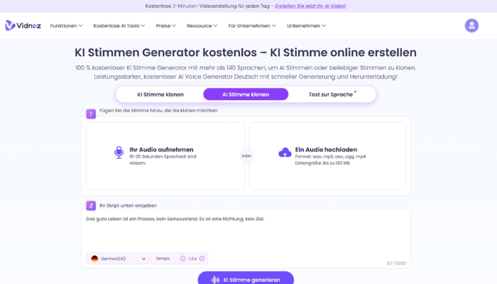 Mit Vidnoz Friedrich Merz KI Stimme erstellen