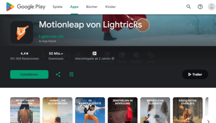 Motionleap by Lightricks - Bilder mit Bewegungseffekt App