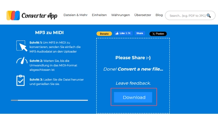 mp3 zu midi konvertieren mit converterapp