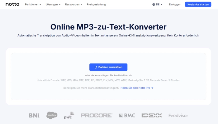 Notta - MP3 mit Präzision in Text konvertieren