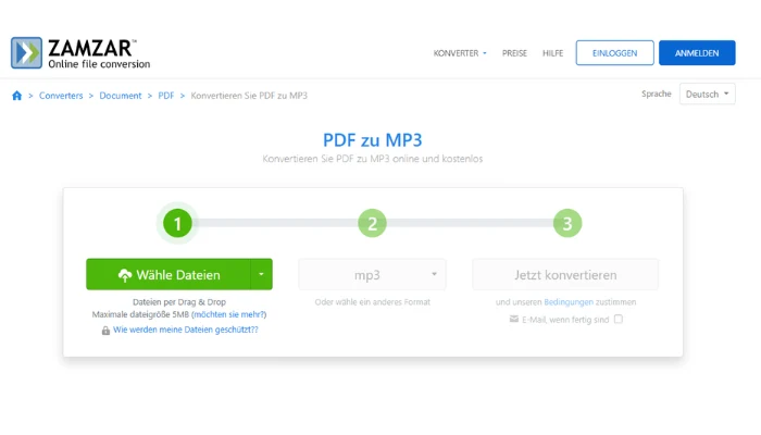 pdf zu audio zamzar