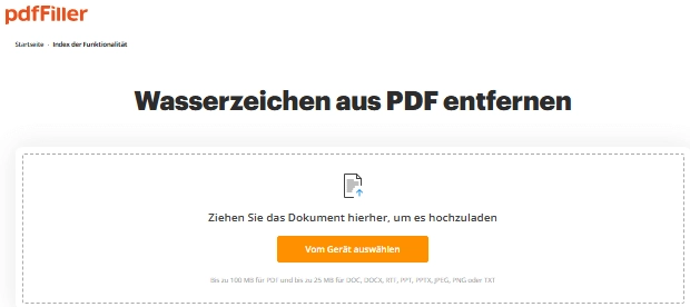 pdfFiller – Wasserzeichen aus PDF kostenlos online entfernen