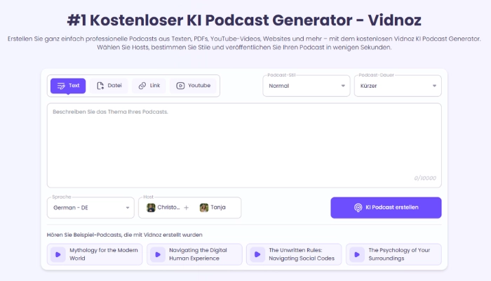 podcast für unterricht erstellen mit vidnoz