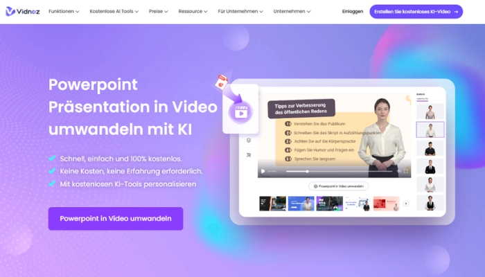PowerPoint kostenlose Alternative - KI Praesentation Generator Vidnoz AI