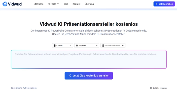 PowerPoint kostenlose Alternative - KI Praesentation Generator Vidwud