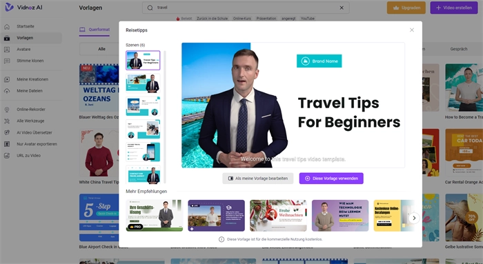 Reisetipps Video erstellen mit Vidnoz Videovorlage