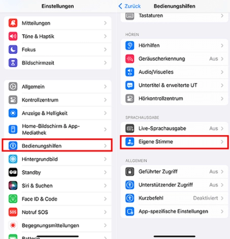Schritt 1 Eigene Stimme auf Deutsch mit iPhone ab iOS 17 erstellen
