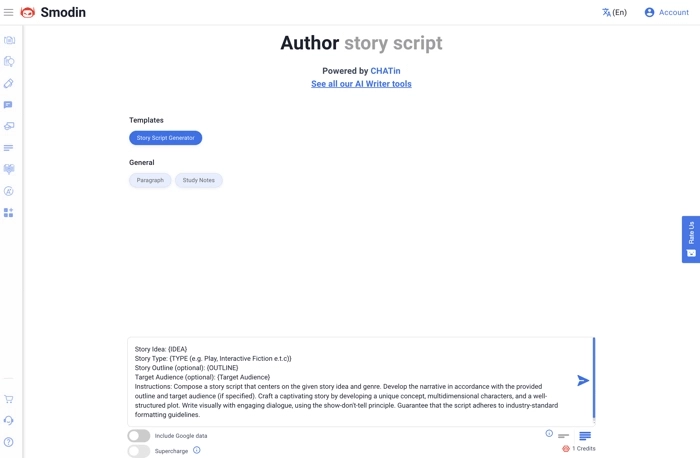 Smodin KI Writer und Story Skript Generator