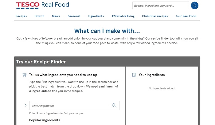 Tesco Real Food Recipe Finder ist ein Rezeptgenerator nach Zutaten