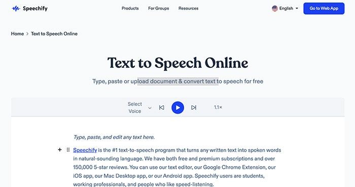 Text in Sprache umwandeln -Speechify