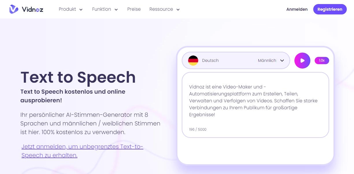 Text to Speech - Vidnoz AI tool