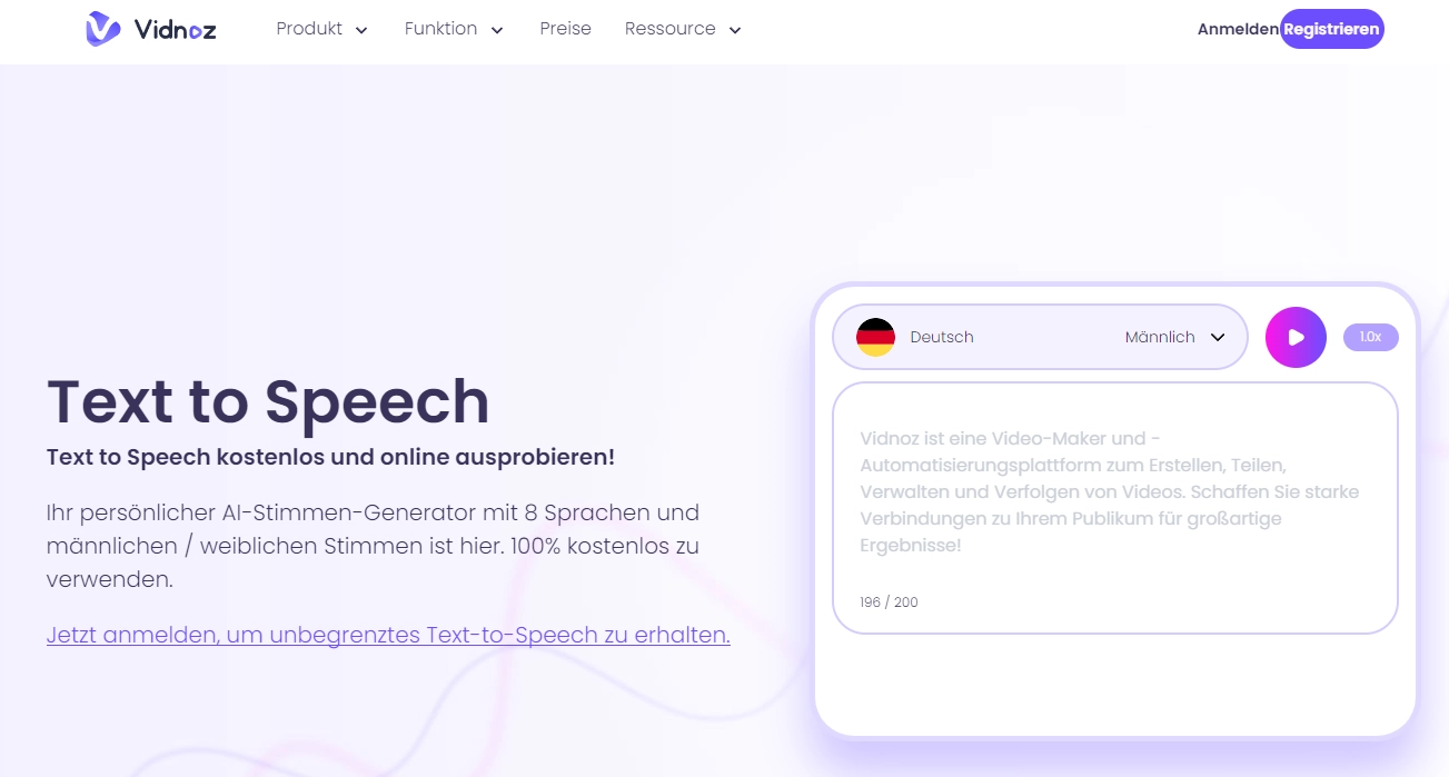 KI Websites - Vidnoz Text to speech