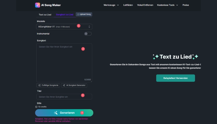 text zu musik mit ai song maker