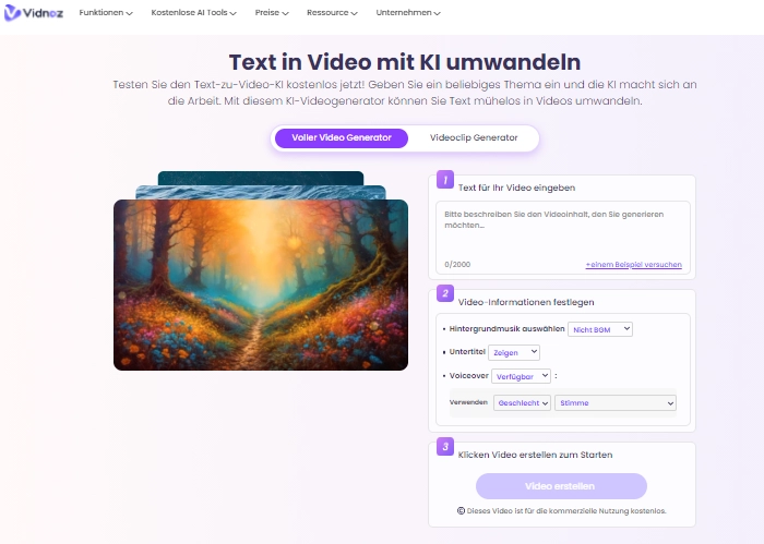 Text zu Reisevideo umwandeln