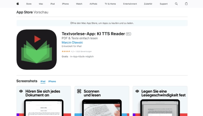 Textvorlese-App PDF vorlesen