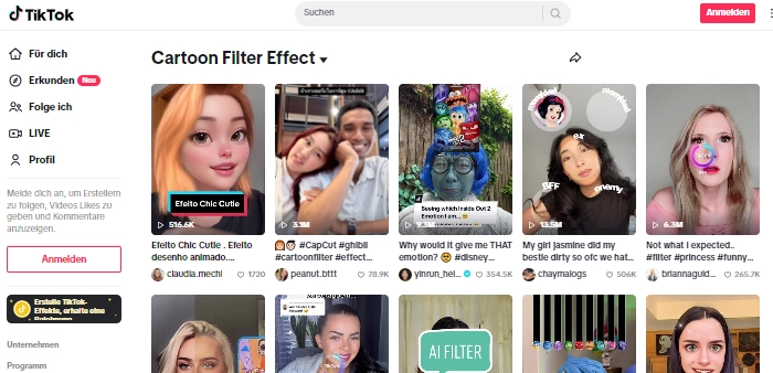 tik tok video cartoon filter