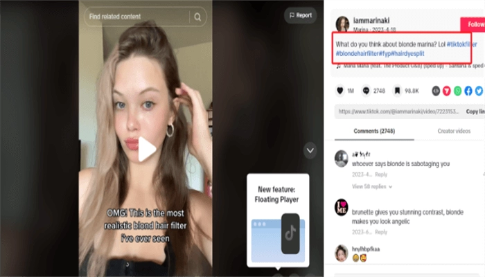 TikTok Filters fuer blondes Haar im Video